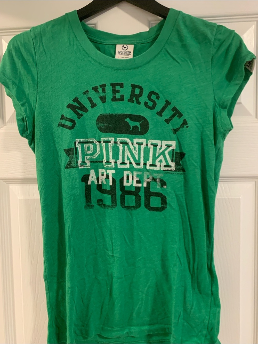 PINK Victoria's Secret Green 'University 1986' Short Sleeve Tee